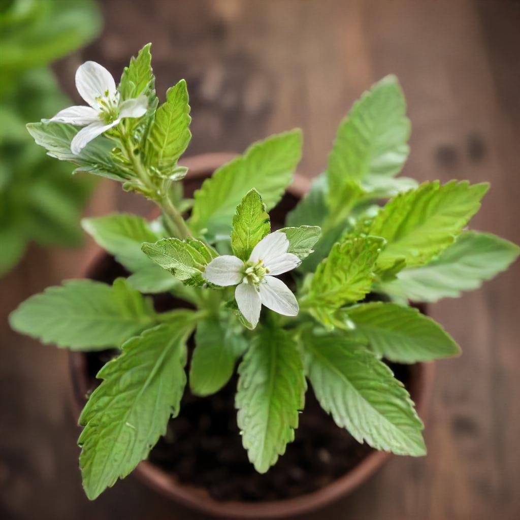 Steveia Herb Growing In Garden Container