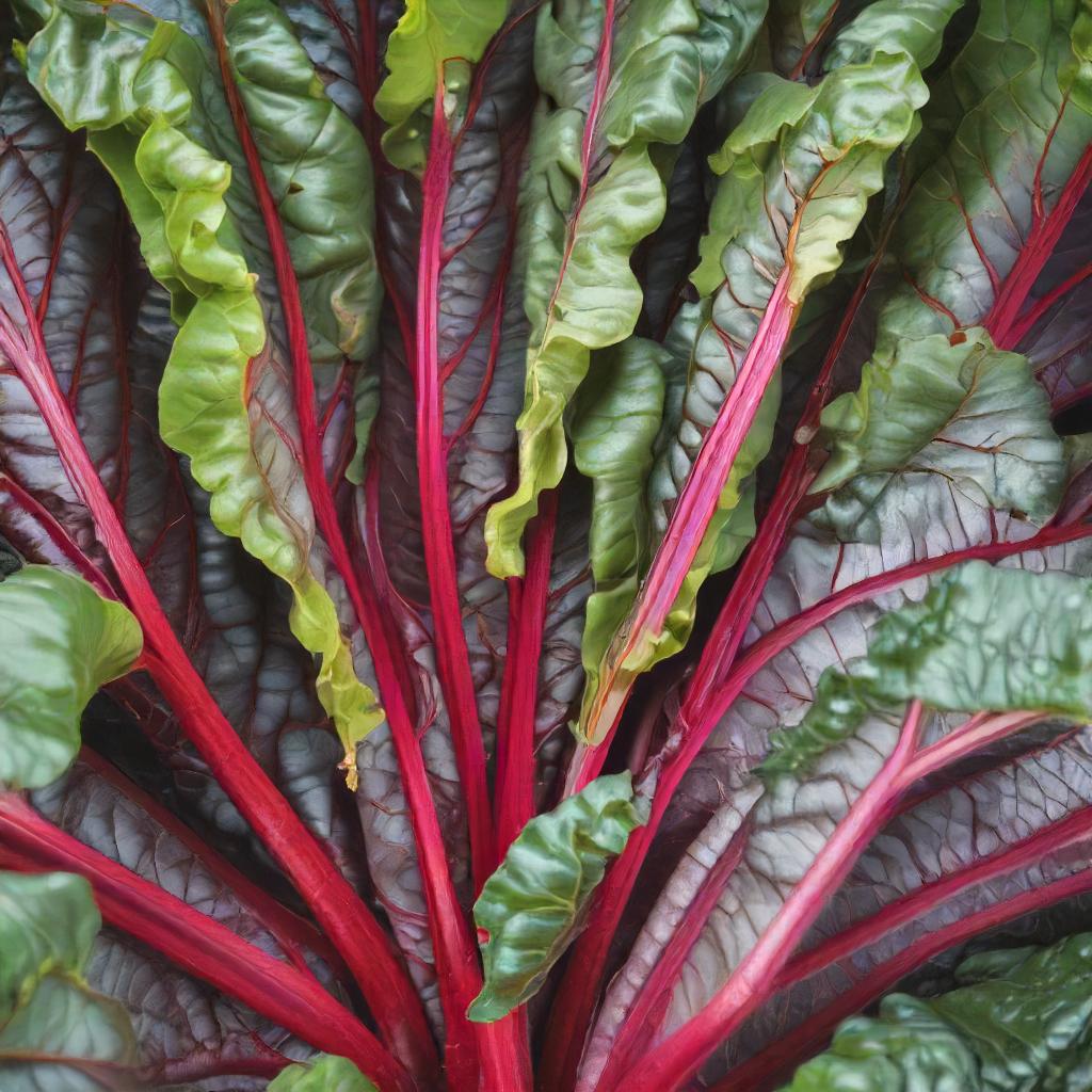 Swiss Chard Ruby Red Vibrant Red Stalks, Red and Green Leaves