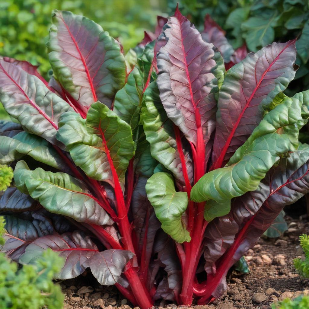 Ruby Red Swiss Chard Growing In Vegetable Garden