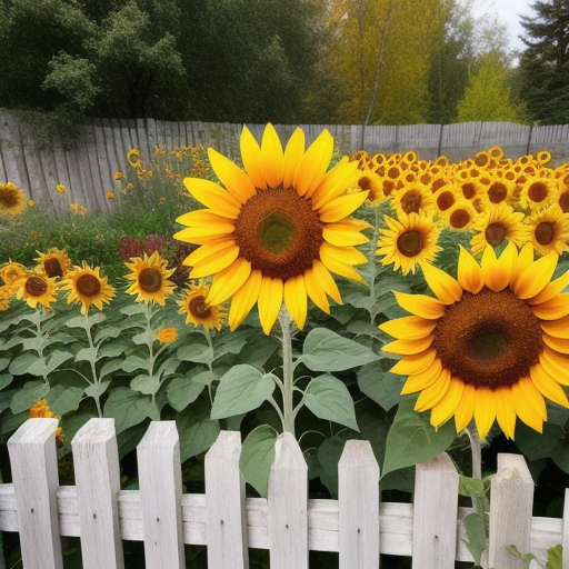 Sunflower Seeds - Mammoth Grey Stripe Growing In Flower Garden 