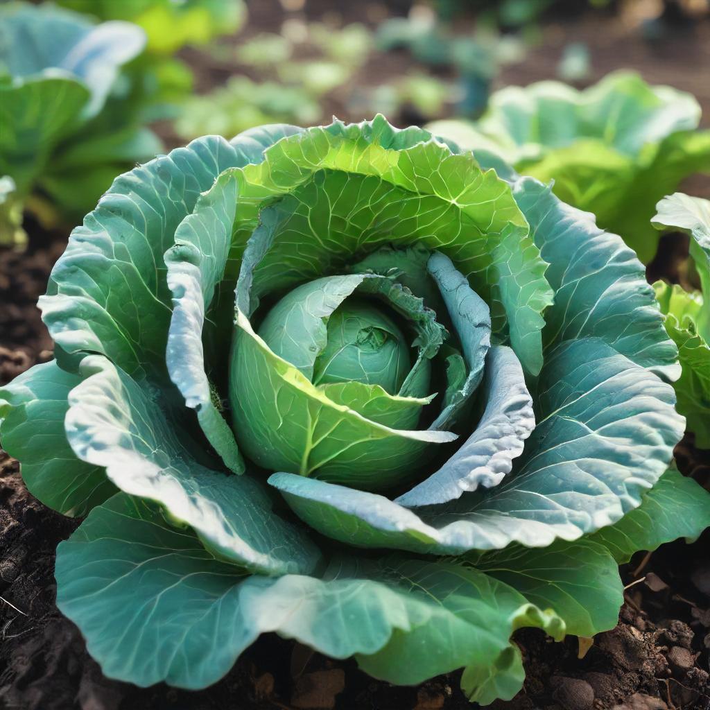 Cabbage Head Growing In Vegetable Garden