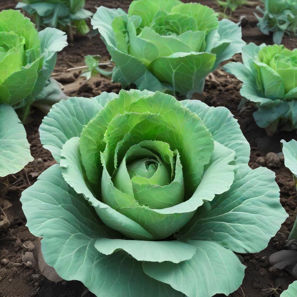 Early Round Dutch Cabbage Growing In Vegetable Garden
