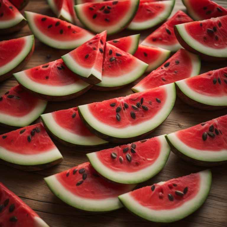 Fresh Harvest Of Watermelon Slices On Table